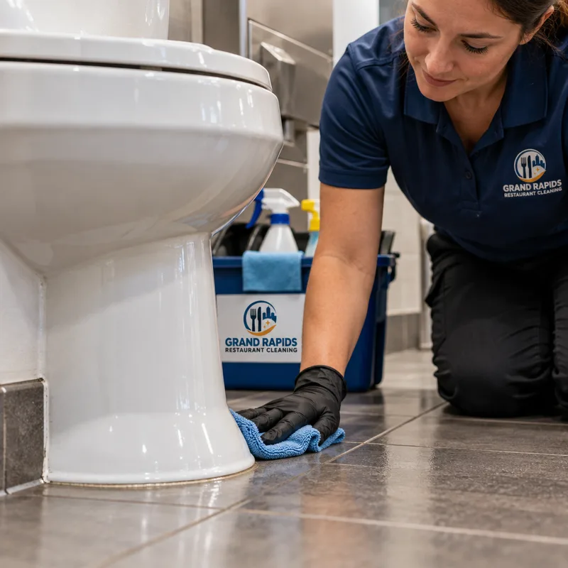 Cleaned toilet base and floor edge with no visible residue around the baseboard line